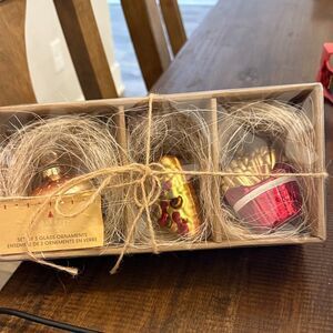 Festive Glass Ornament Set - Hamburger- Pizza-Fries